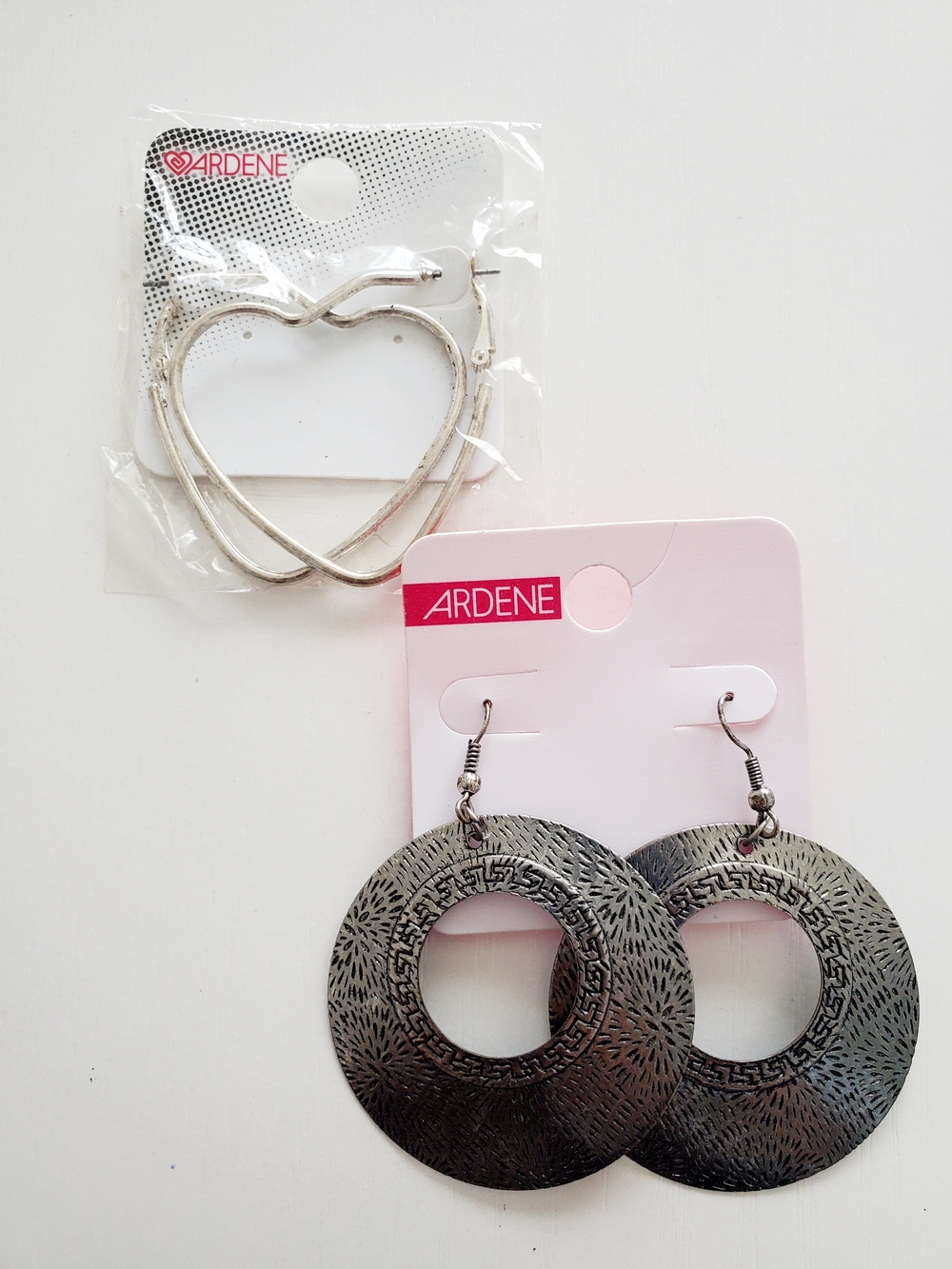Ardene Silver Heart Hoops & Textured Circle Drop Earrings - Silver